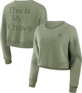 FANATICS Women's Fanatics Olive Milwaukee Brewers Studio Cropped Pullover Sweatshirt