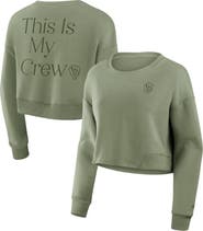 FANATICS Women's Fanatics Olive Milwaukee Brewers Studio Cropped Pullover Sweatshirt