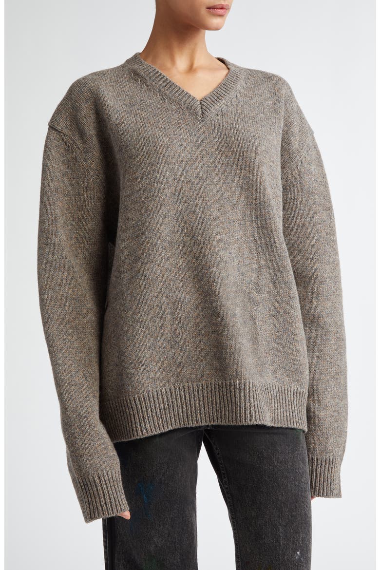 Marled Wool V-Neck Sweater, Main, color, GREY/ BROWN