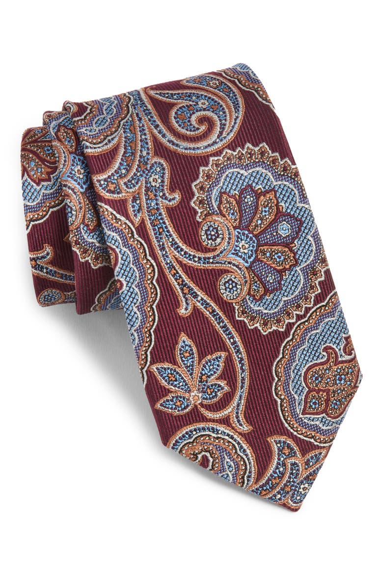 Paisley Silk Tie, Main, color, WINE