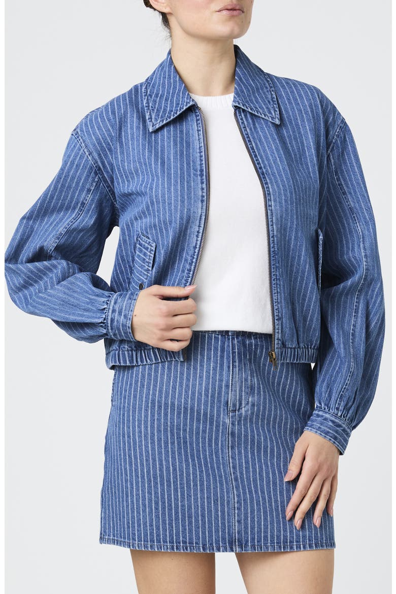 Cherrie Pinstripe Denim Jacket, Main, color, MEDIUM WASH