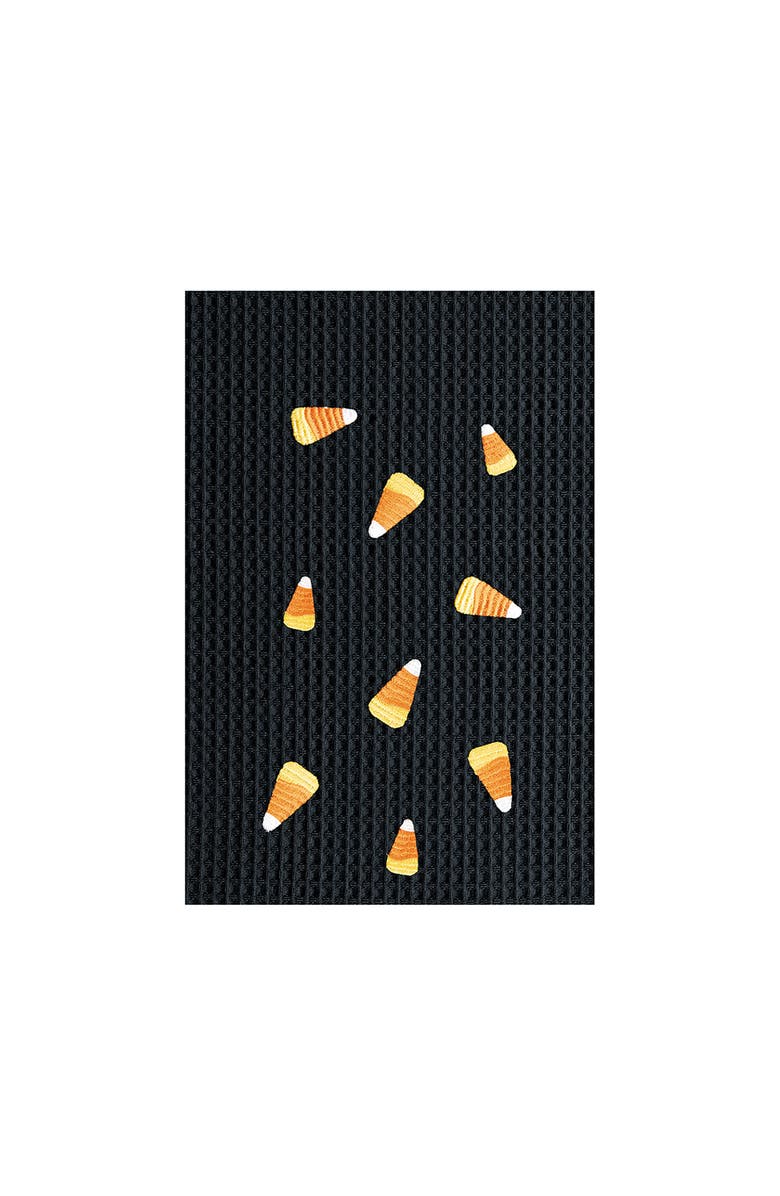 C&F Home Candy Corn Halloween Embroidered Cotton Waffle Weave Kitchen Towel Set of 2, Main, color, Black
