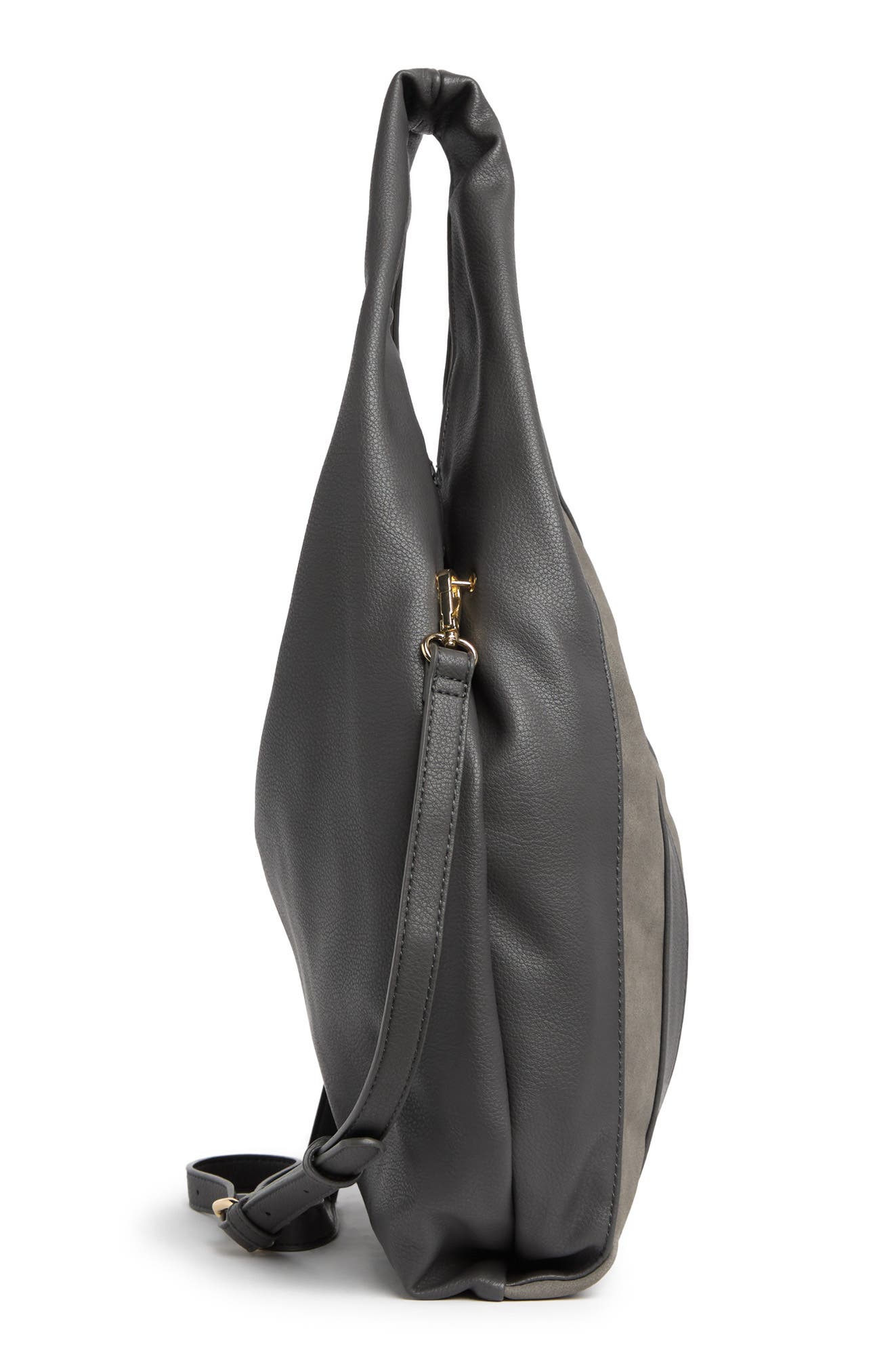 Rocco Faux Suede & Faux Leather Paneled Hobo Bag, Alternate, color, GREY