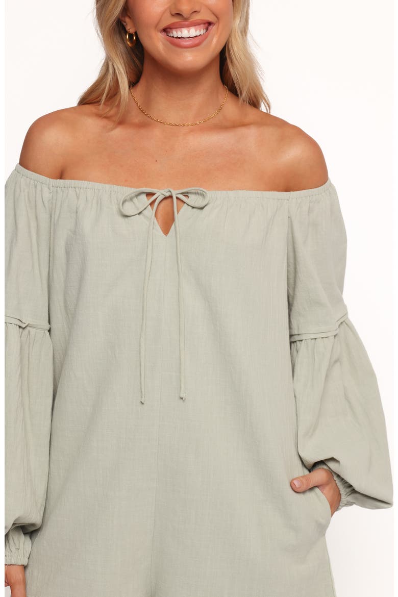 Anette Off the Shoulder Long Sleeve Cotton Romper, Alternate, color, SAGE