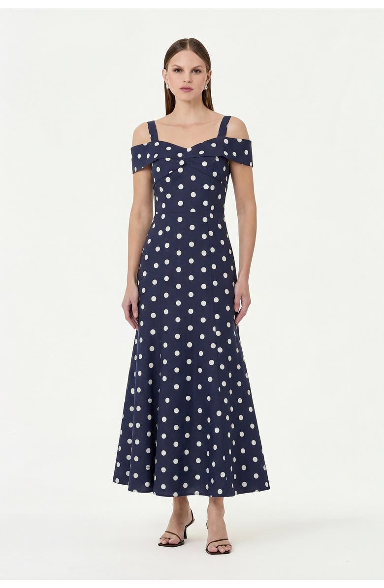 NICHOLAS Ivana Dress, Main, color, Navy Polka Dot
