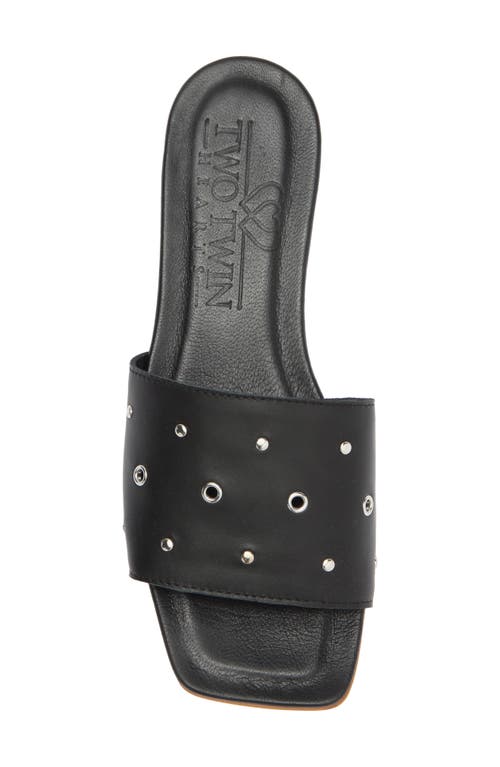 2 Twin Hearts Lea Stud & Grommet Slide Sandal In Black