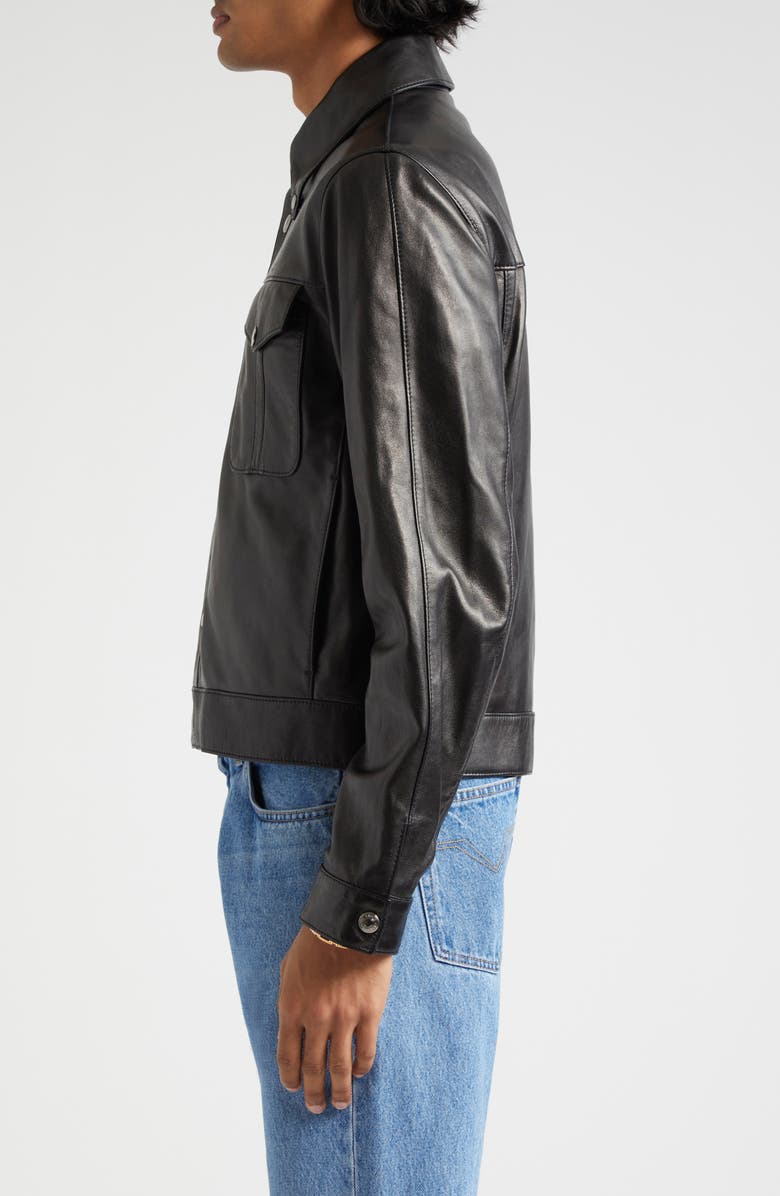 Versace Blouson Leather Jacket, Alternate, color, Black