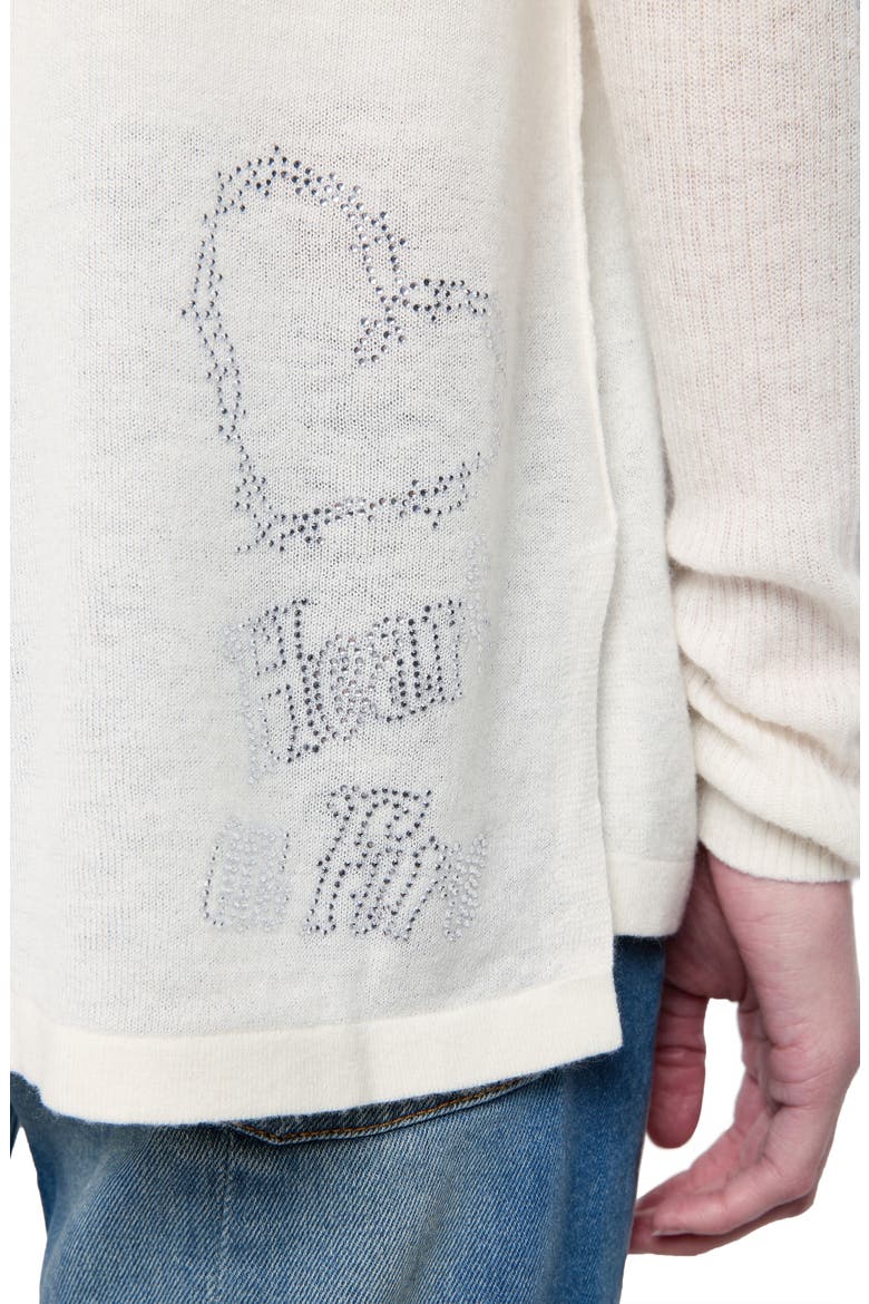 Robyn Beaded Heart Detail Tissue Weight Cashmere Cardigan, Alternate, color, VANILLE
