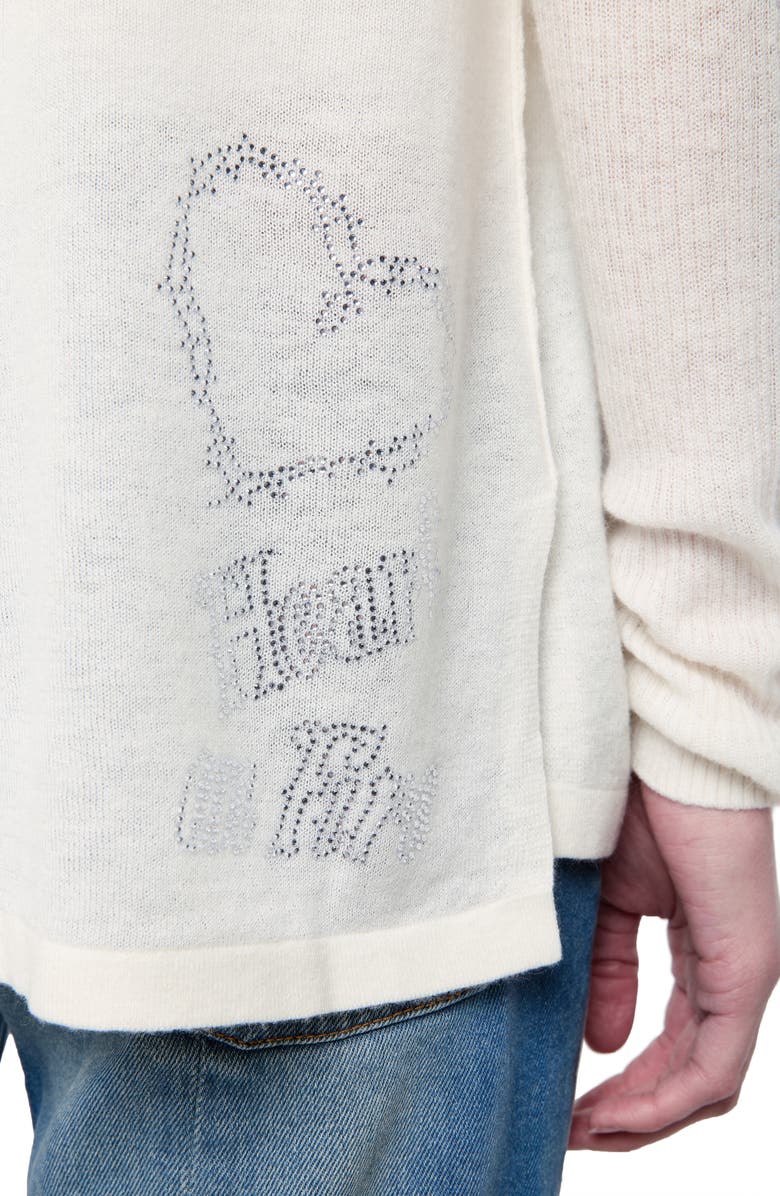 Zadig & Voltaire Robyn Beaded Heart Detail Tissue Weight Cashmere Cardigan, Alternate, color, Vanille