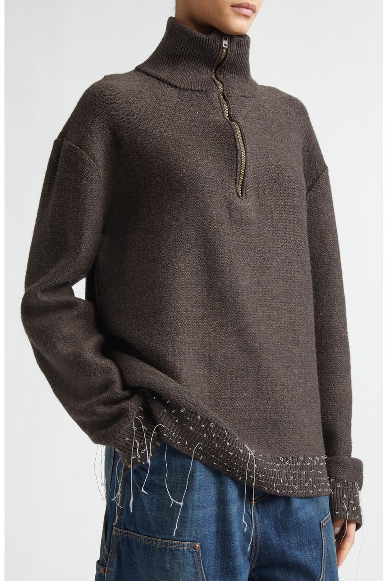 Work in Progress Wool Blend Half Zip Sweater, Alternate, color, BROWN