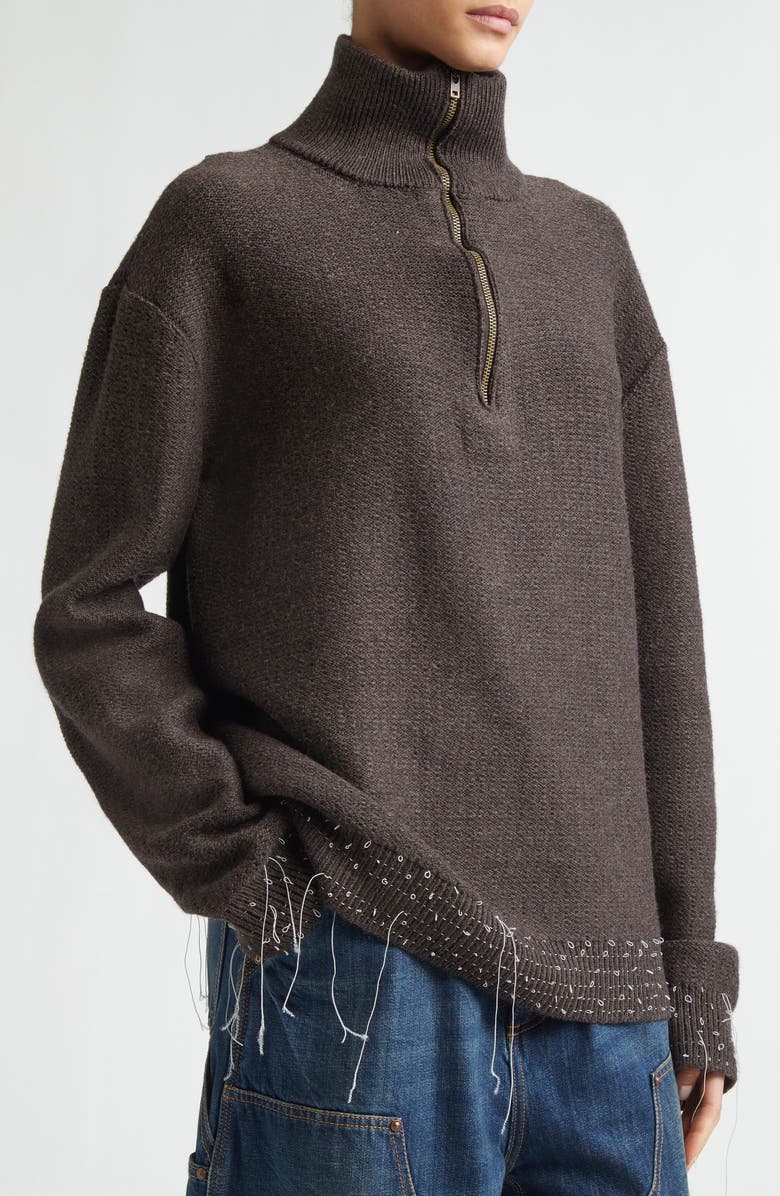 Maison Margiela Work in Progress Wool Blend Half Zip Sweater, Alternate, color, Brown