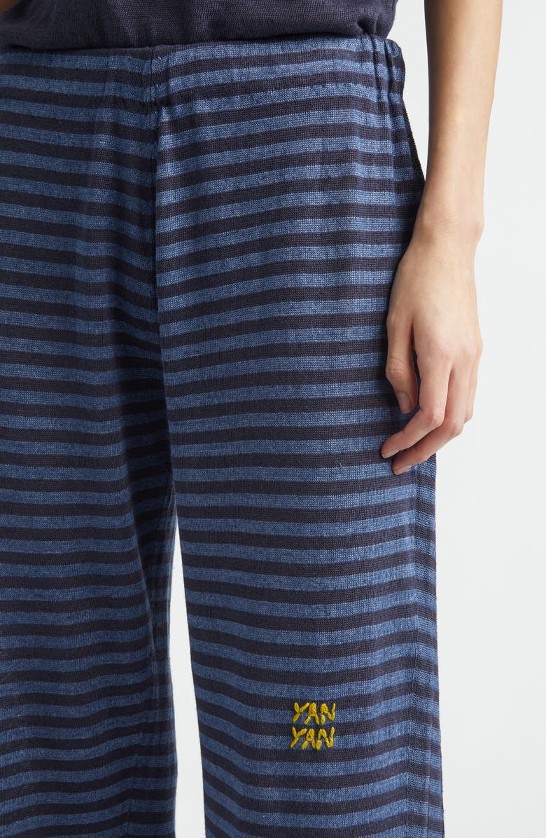 YanYan Mabo Stripe Pull-On Linen Pants, Alternate, color, Denim/ Ink