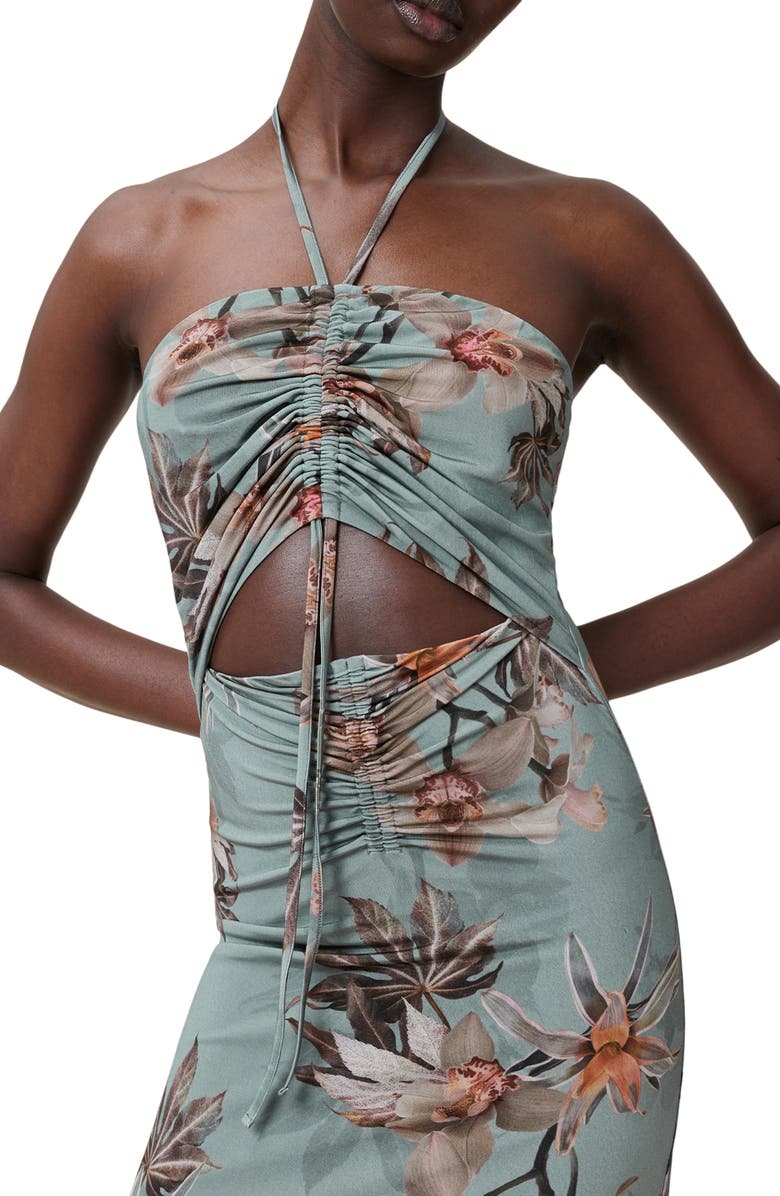 AllSaints Celia Cutout Halter Maxi Dress, Alternate, color, Adena Dusty Blue