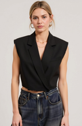 Modenaire Sleeveless Cropped Raw-Edge Notched-Collar Blazer Vest