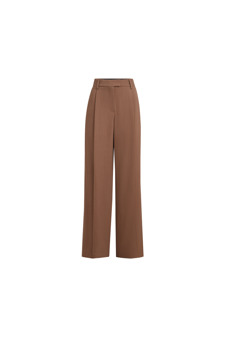 Virgin wool tricotine trousers, Alternate, color, Brown
