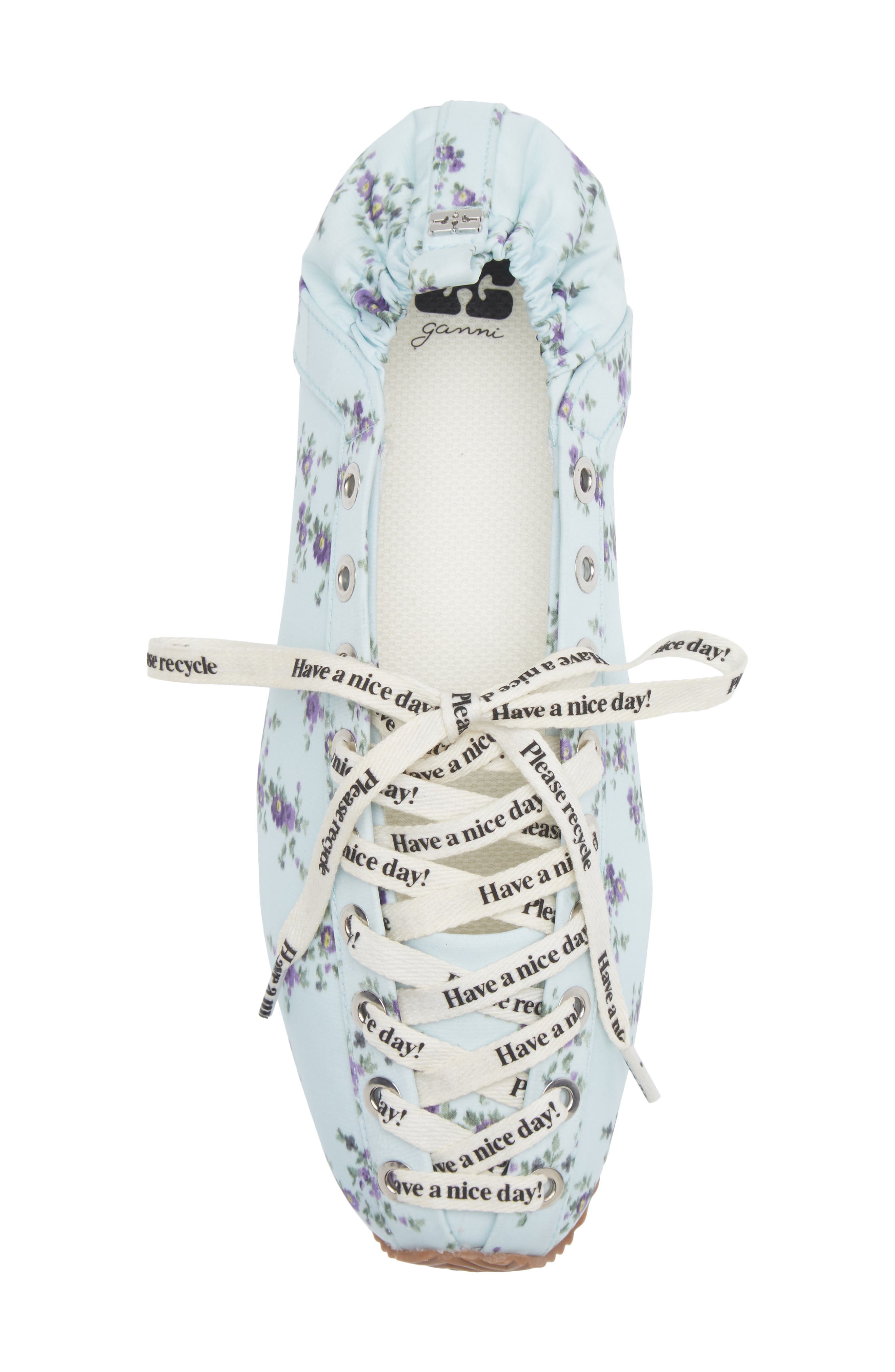Ganni Sporty Lace-Up Ballerina Flat, Alternate, color, Iced Aqua