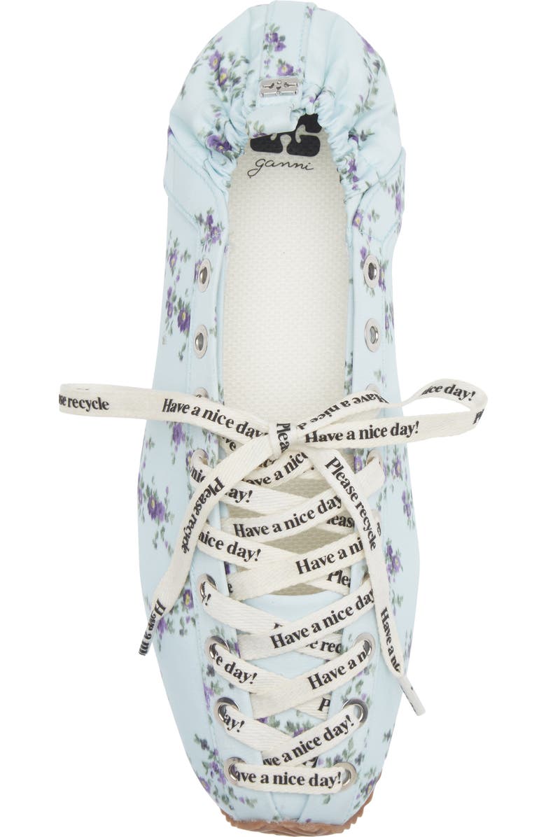 Ganni Sporty Lace-Up Ballerina Flat, Alternate, color, Iced Aqua