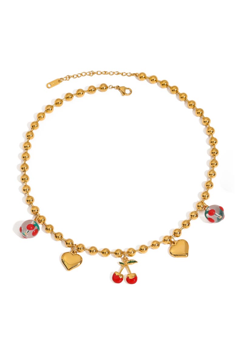 Cherries & Heart Charm Necklace, Main, color, GOLD