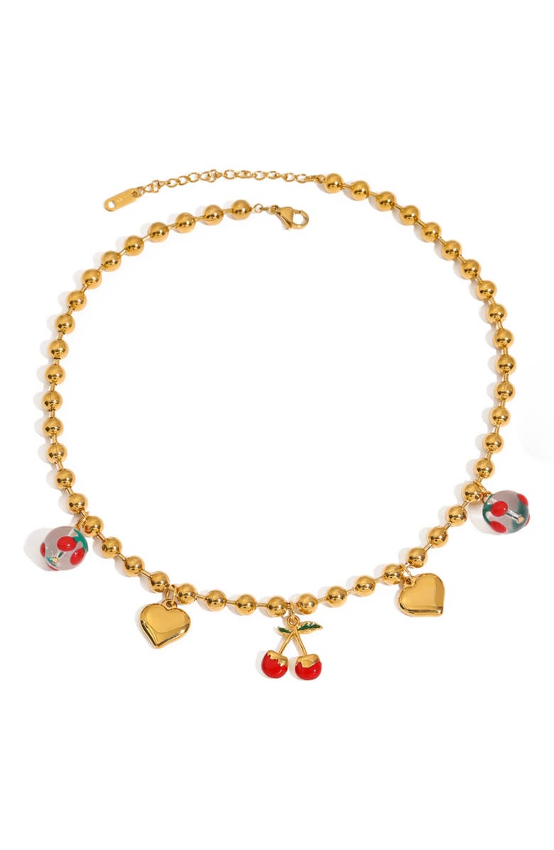 MacRae & Co. Cherries & Heart Charm Necklace, Main, color, Gold