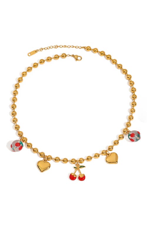 Macrae & Co . Cherries & Heart Charm Necklace In Gold