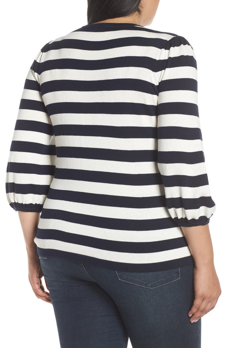 CeCe Stripe Blouson Sleeve Sweater, Alternate, color,