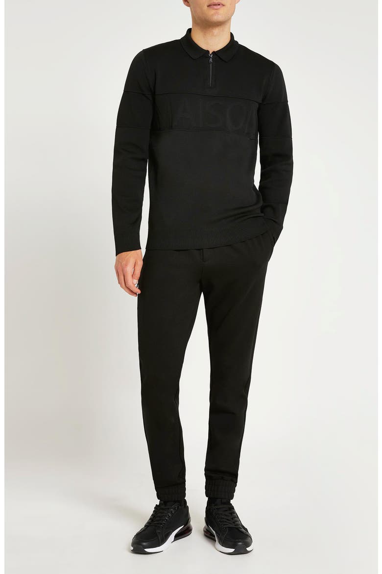 Men's Maison Long Sleeve Cotton Polo, Alternate, color, BLACK