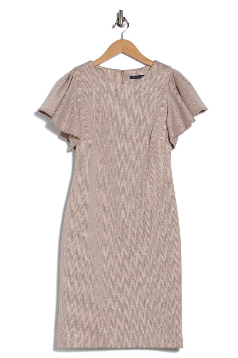 Flutter Sleeve Herringbone Sheath Dress, Alternate, color, LIGHT BEIGE.IVORY
