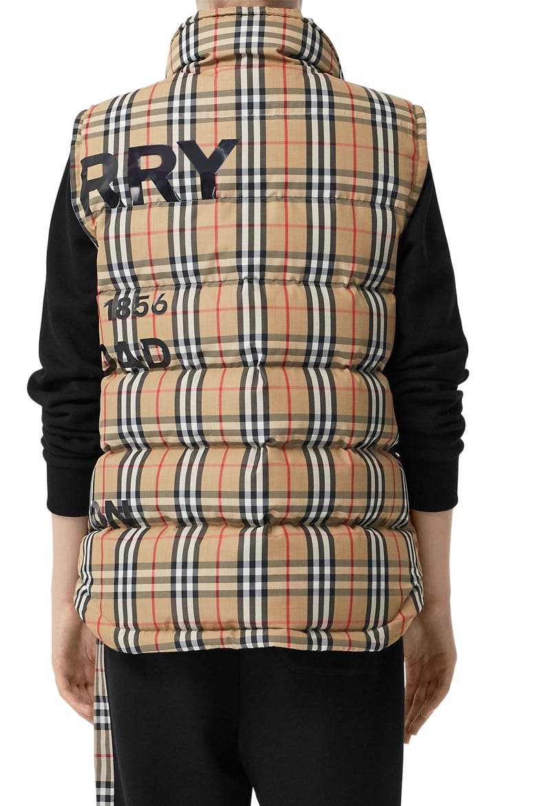 Sterling Horseferry Print Vintage Check Down Puffer Vest, Alternate, color, ARCHIVE BEIGE IP CHK