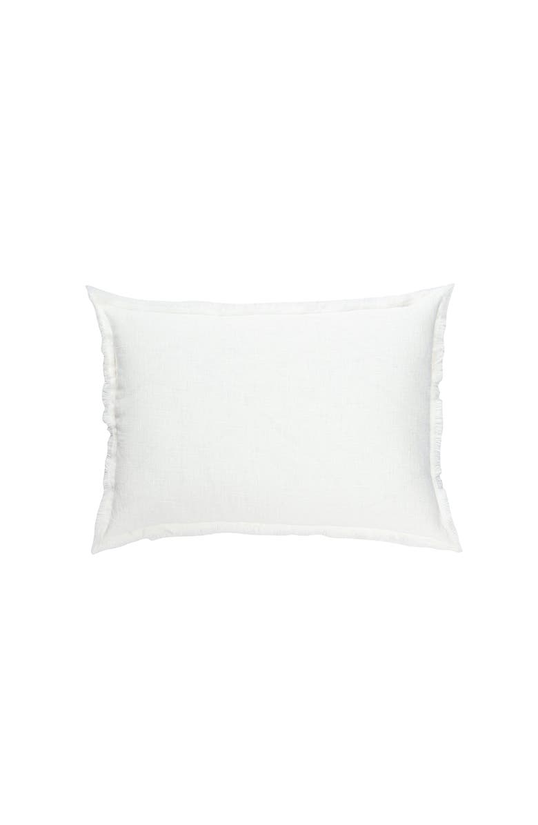 Anaya Bright White Fringe Linen Dutch Euro Pillow with Down Insert, Main, color, White