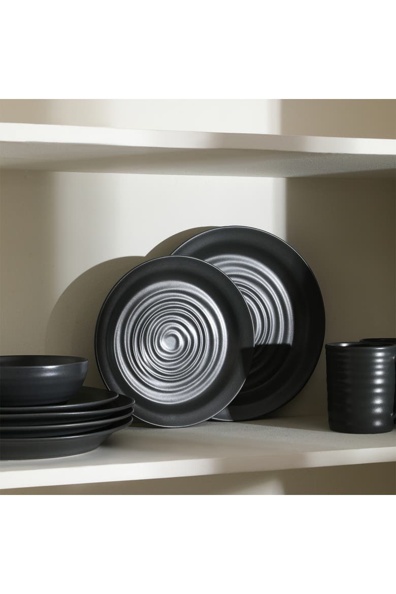 Orbit Stoneware 12-Piece Dinnerware Set with Cereal Bowls, Alternate, color, Charcoal