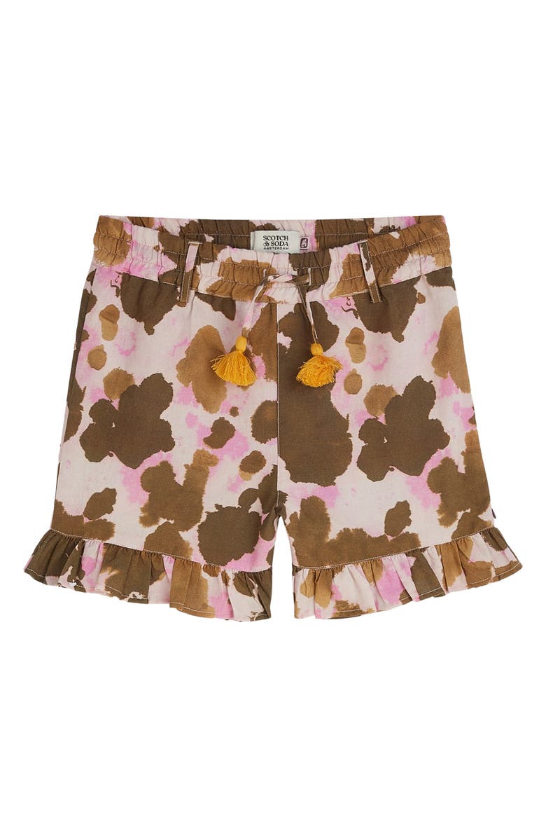 Scotch & Soda Kids' Print Cotton & Linen Shorts, Main, color, Painterly Animal Lilac Snow