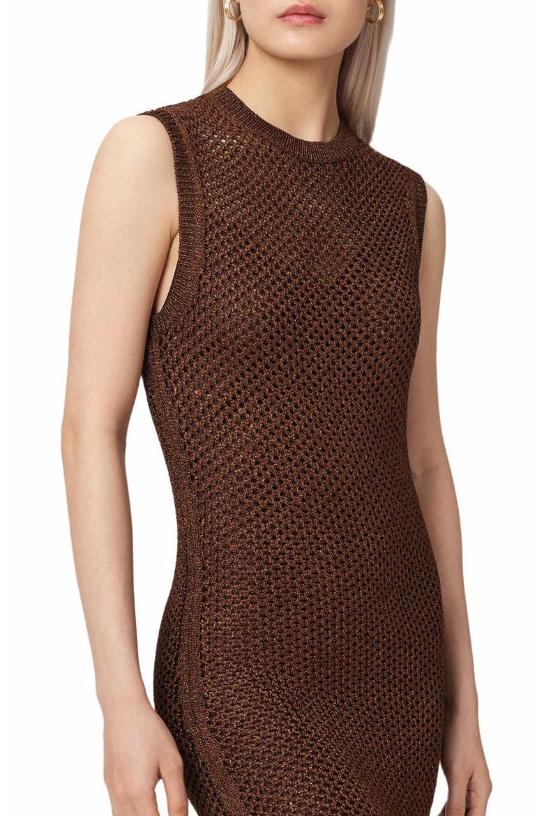 Jessie Sleeveless Fringe Trim Dress, Alternate, color, BURNT BROWN