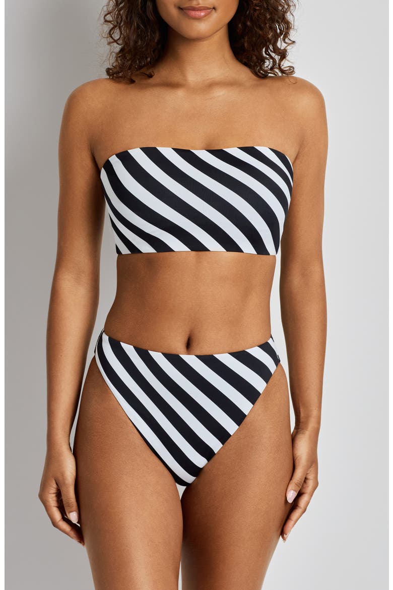 Stripe High Leg Bikini Bottoms, Alternate, color, BLACK/ WHITE