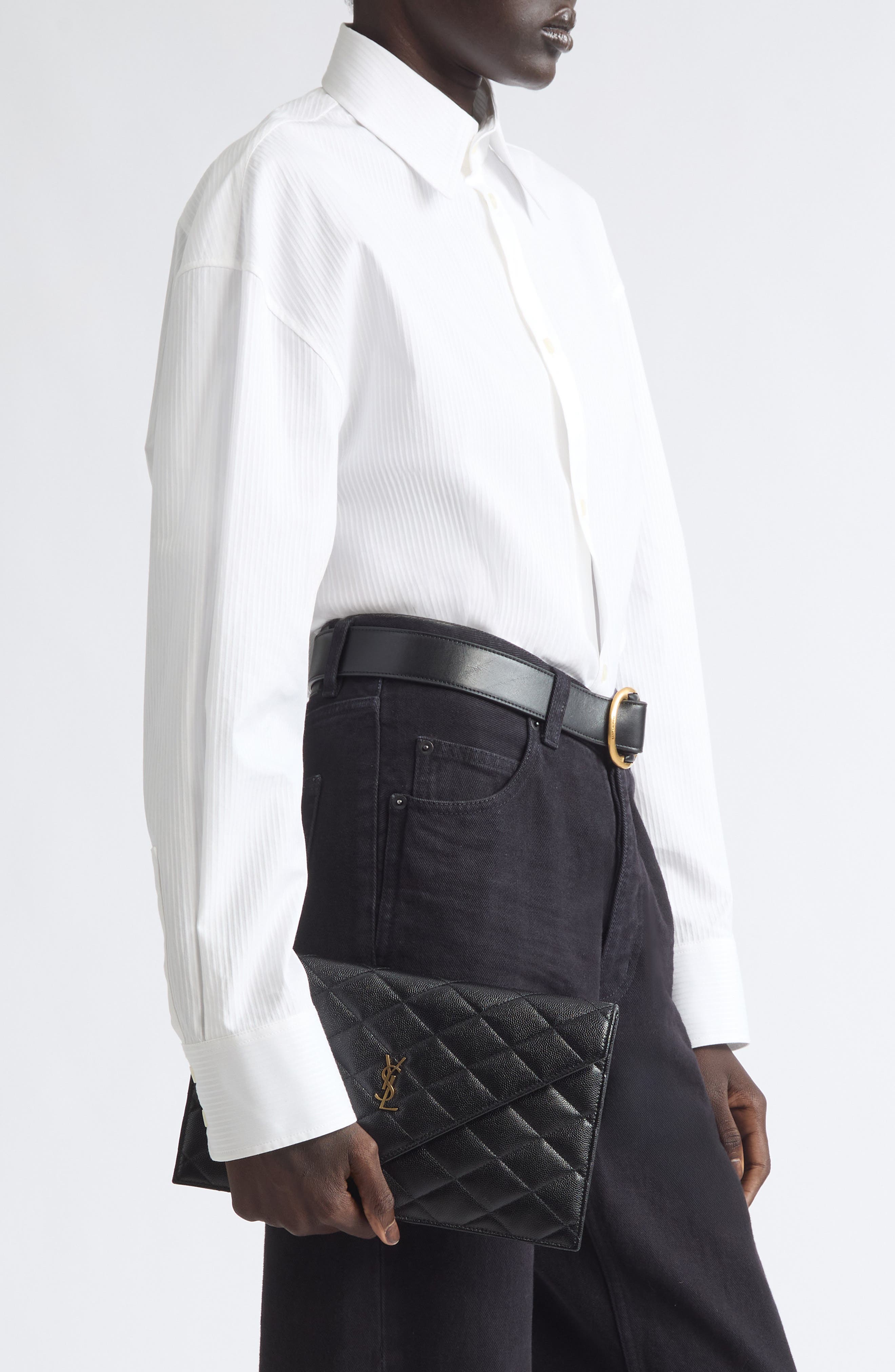Paris Diamond Quilted Grain de Poudre Leather Envelope Pouch, Alternate, color, NOIR