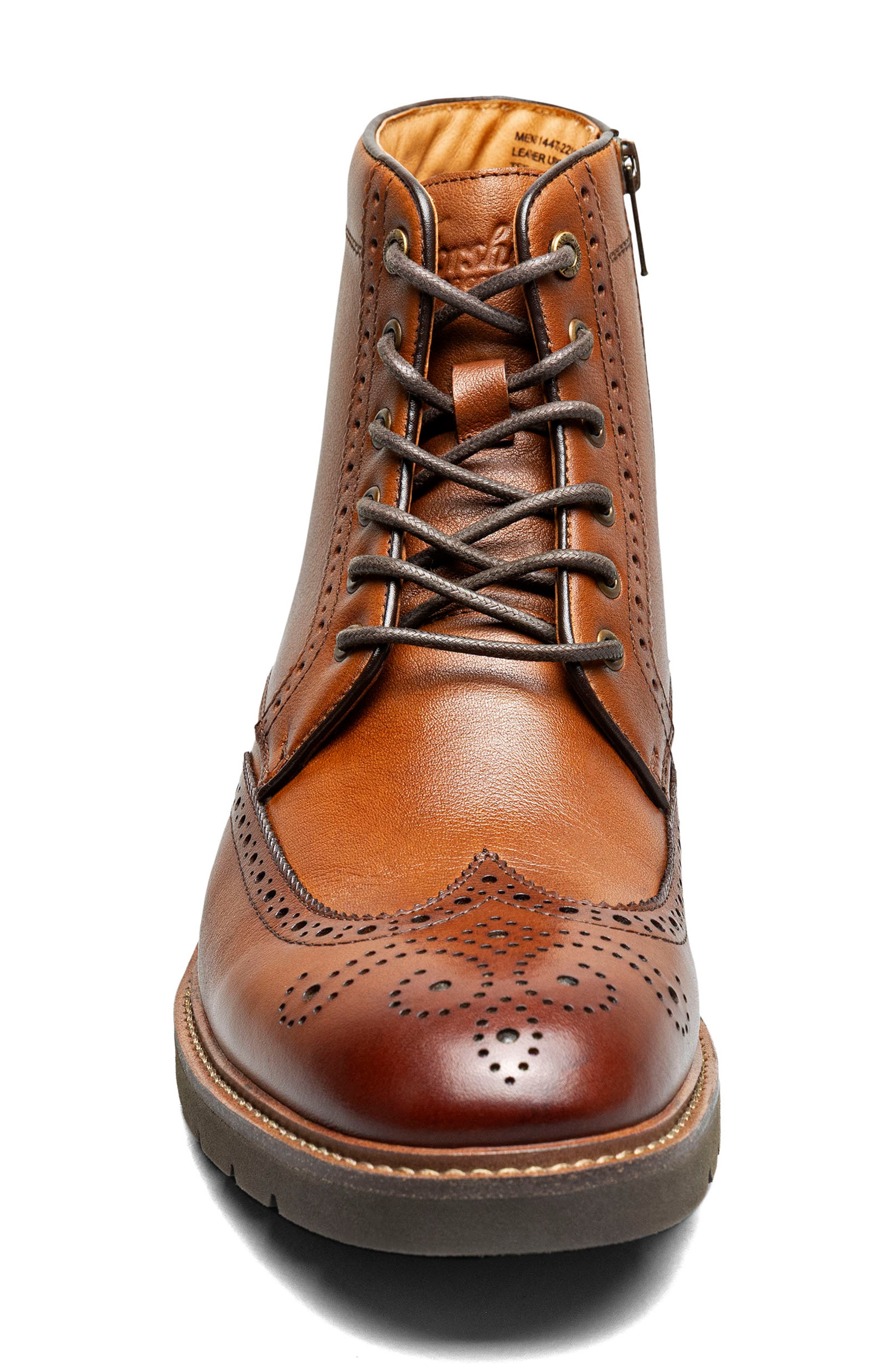 Redford Leather Wingtip Lace Up Boot, Alternate, color, COGNAC
