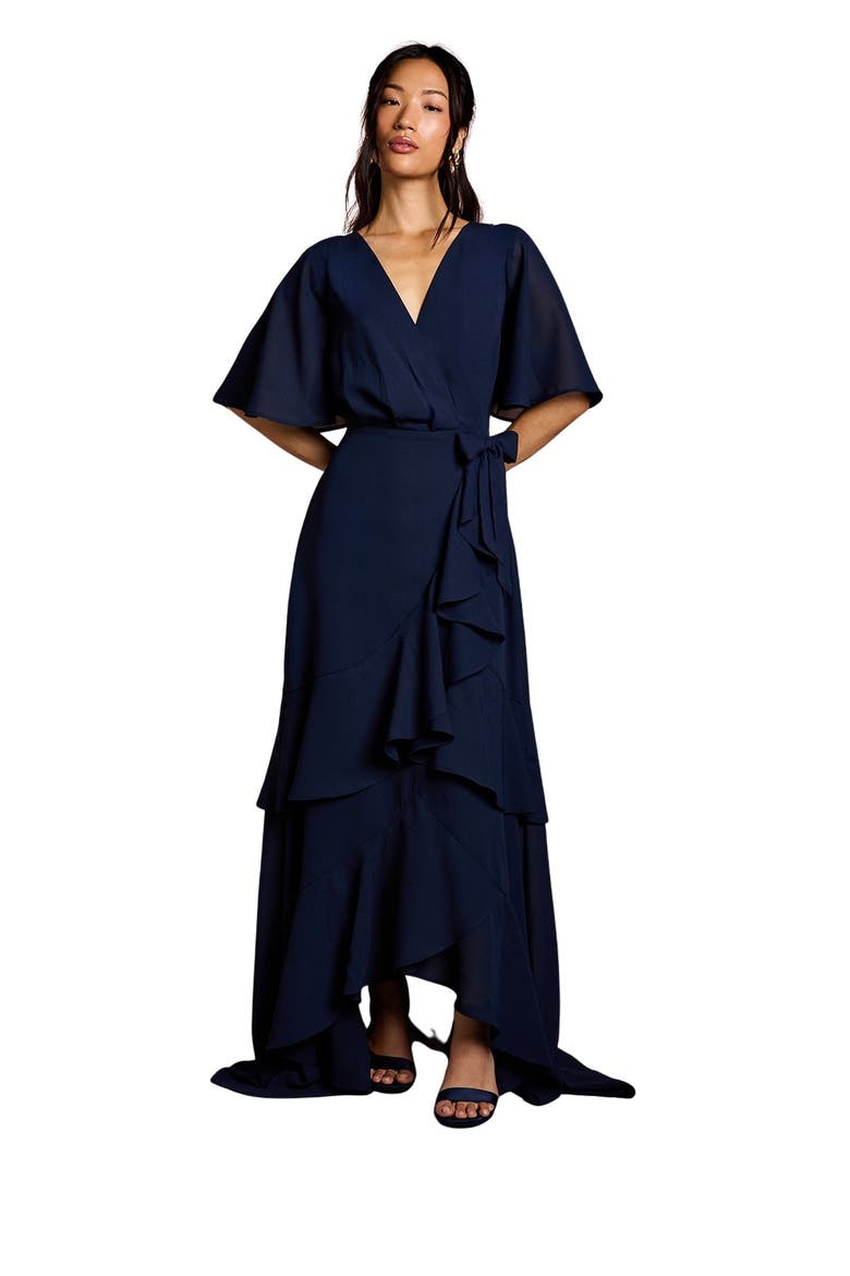 Angel Sleeve Bridesmaid Maxi Dress, Main, color, Navy