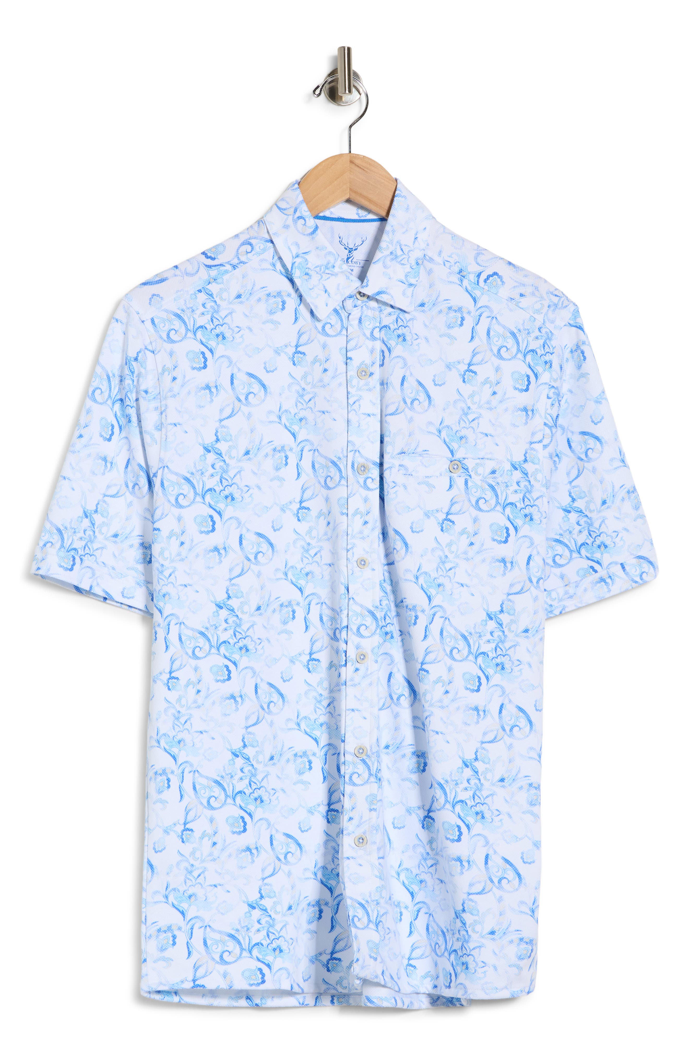 NICOBY Birdseye Print Short Sleeve Button-Up Shirt (Men) | Nordstromrack