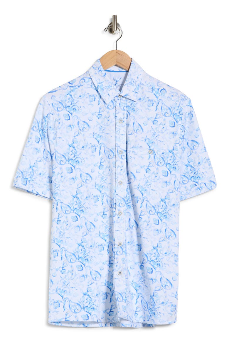 Birdseye Print Short Sleeve Button-Up Shirt, Alternate, color, SKY