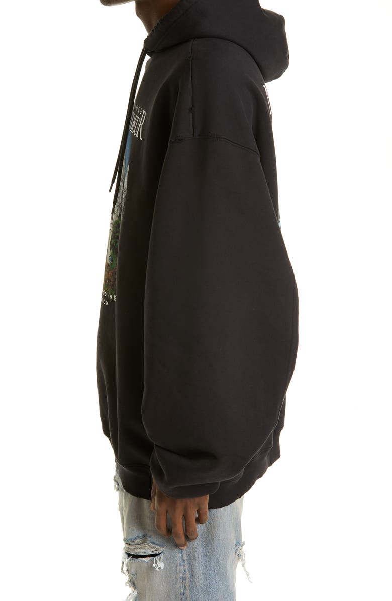 Balenciaga Paris Print Oversize Cotton Hoodie, Alternate, color, 