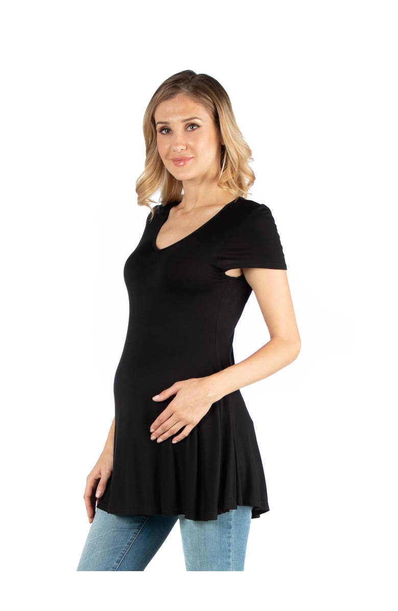 24seven Comfort Apparel Maternity Short Sleeve Flared Tunic Top, Alternate, color, Black