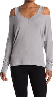 GO COUTURE V-Neck Cold Shoulder Long Sleeve Sweater