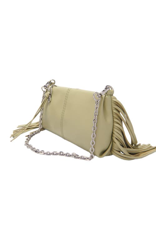 Maje Miss M Plain Leather Clutch Bag In Almond Green