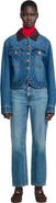 SANDRO Denim jacket with leather collar