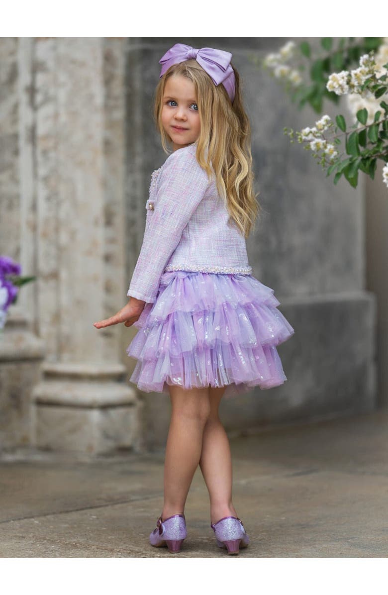 Mia Belle Girls Girls Twirl In Lilacs Tweed Blazer and Tutu Skirt Set, Alternate, color, Purple