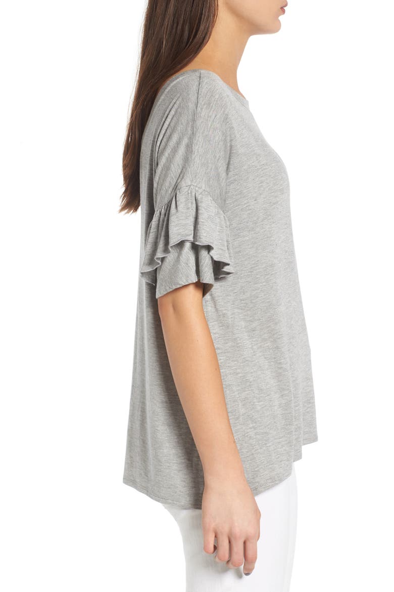 Ruffle Sleeve Tee, Alternate, color, GREY HEATHER