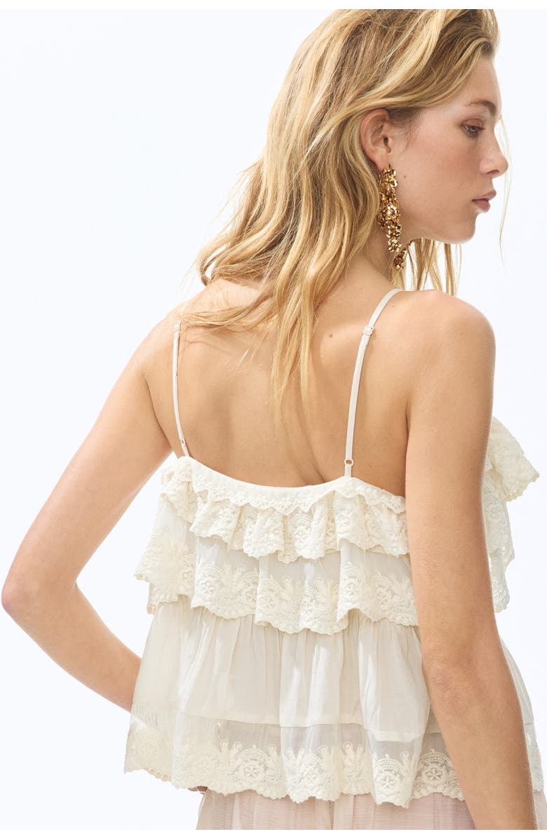 H&M Embroidered Flounced Top, Alternate, color, Cream