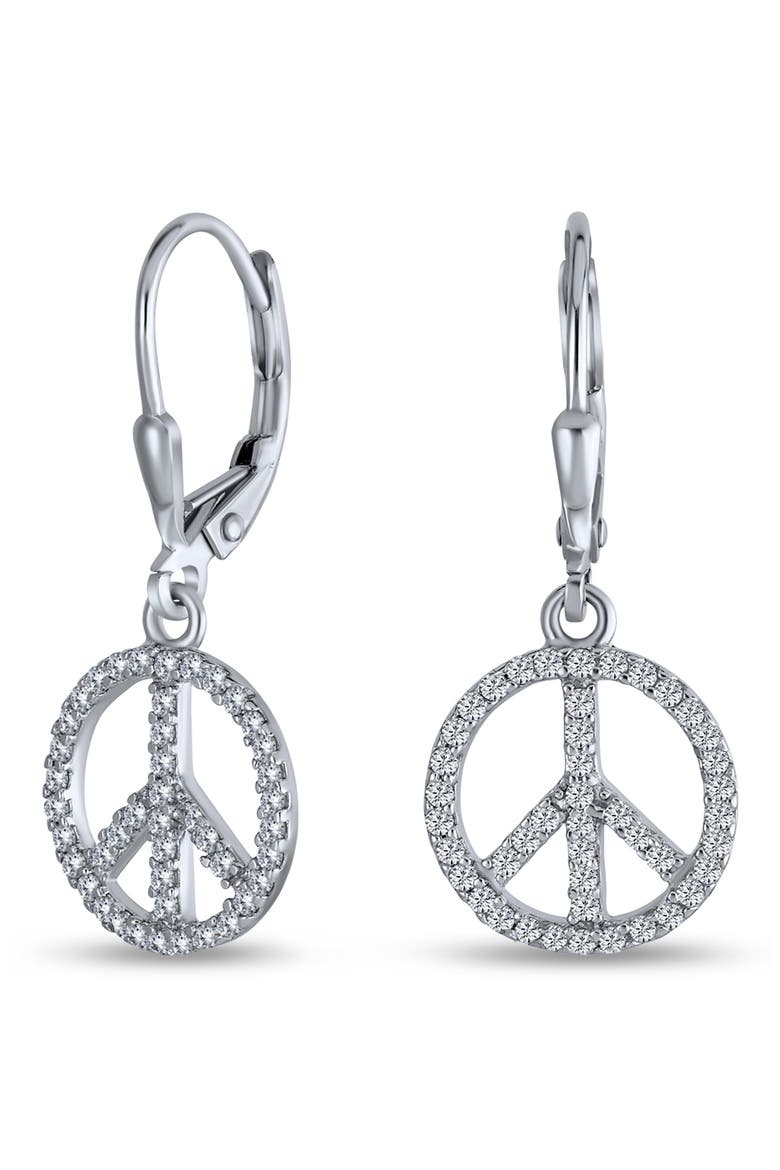 World Peace CZ Leverback Drop Earrings, Alternate, color, SILVER