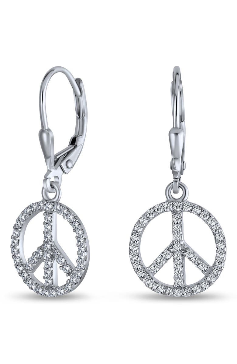 BLING JEWELRY World Peace CZ Leverback Drop Earrings, Alternate, color, Silver