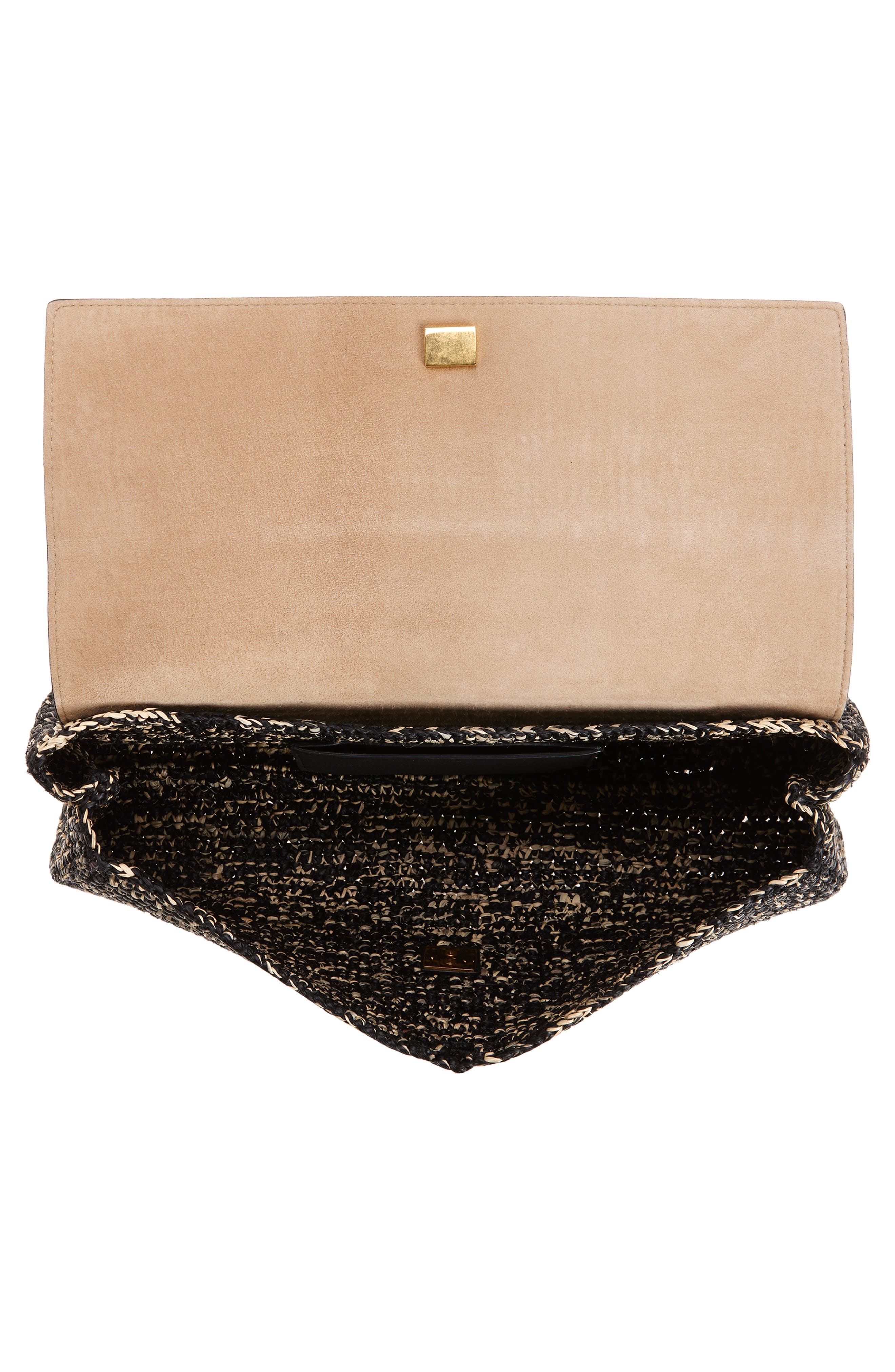 Khaite Audrey Raffia & Leather Clutch, Alternate, color, 294 Black / White