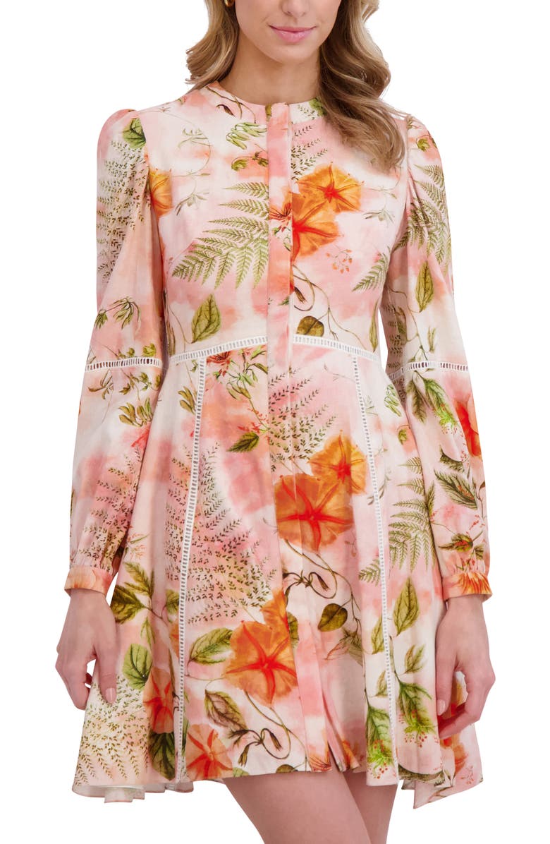 Ted Baker Floral Embroidered Long Sleeve Linen Button-Up Minidress, Alternate, color, Rose Gauze
